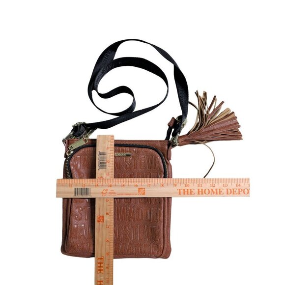 Steve Madden Cognac Crossbody Purse Monogram Brown Leather Tassle Bglamm - Picture 10 of 11